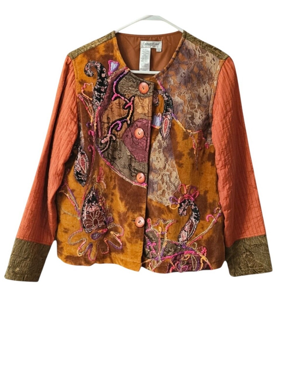 Coldwater Creek Patchwork Embroidered Blazer Size PM Artsy Art to Wear Boho Fall